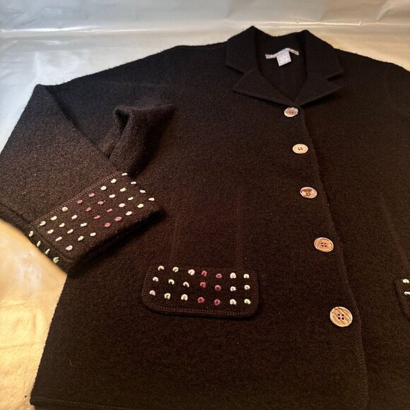 Carroll Reed Wool Jacket Women Felted Textured Pocket Cardigan Long Sleeve - Picture 3 of 16